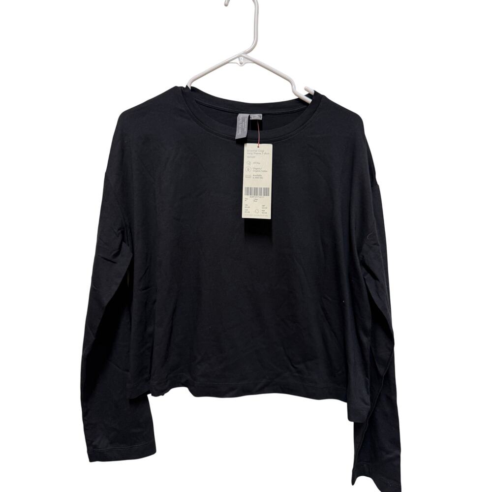 NEW Sweaty Betty London Essential Crop Long Sleeve T shirt Black Medium